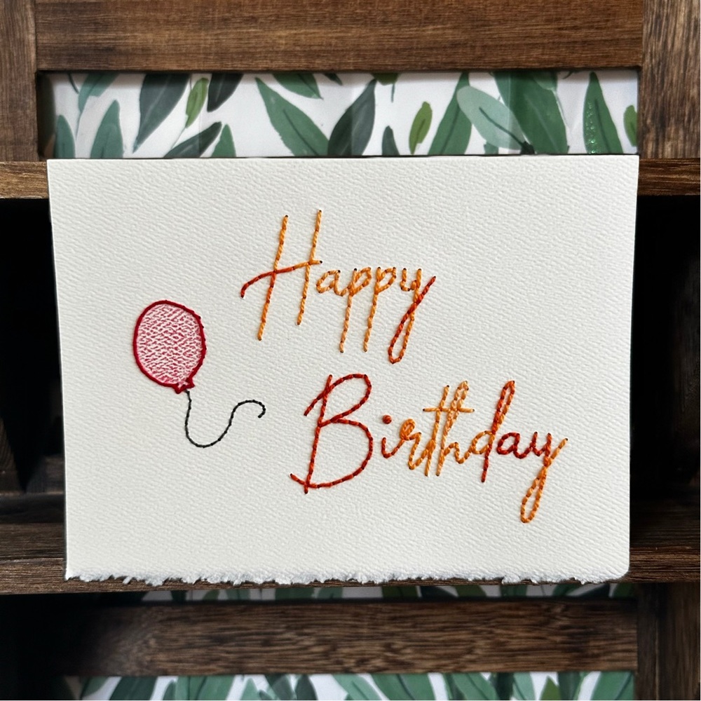 Hand-Embroidered Birthday Card - Floating Balloon